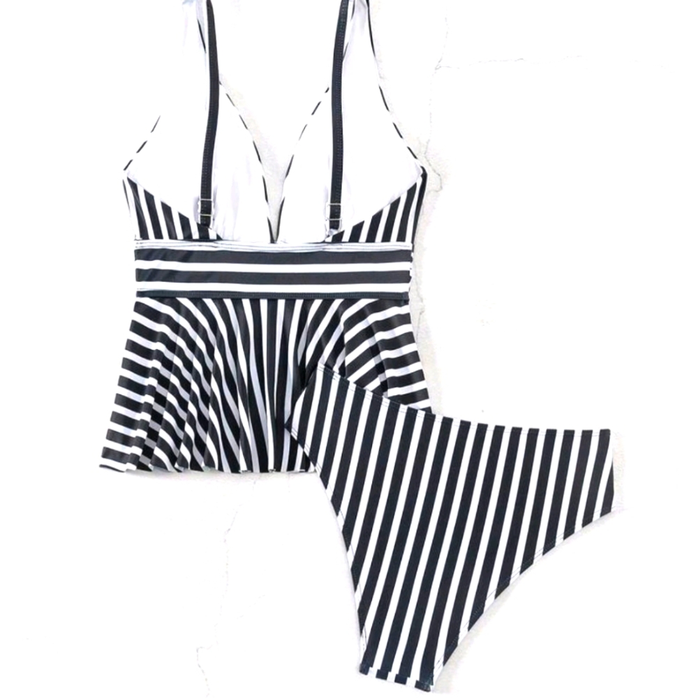 Tankini Stripe Bathing Suit Swim Suit Black & White Travel Beach Wear Outdoor - Picture 3 of 5
